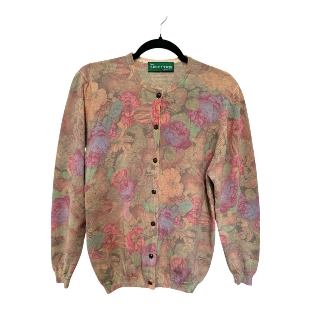 CLAUDIO FERRETTI vintage floral knit cardigan sweater size M Wool & Lana Italy - Picture 6 of 10
